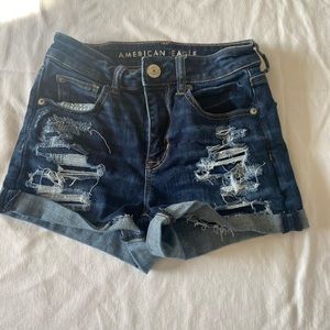 american eagle blue distressed shorts